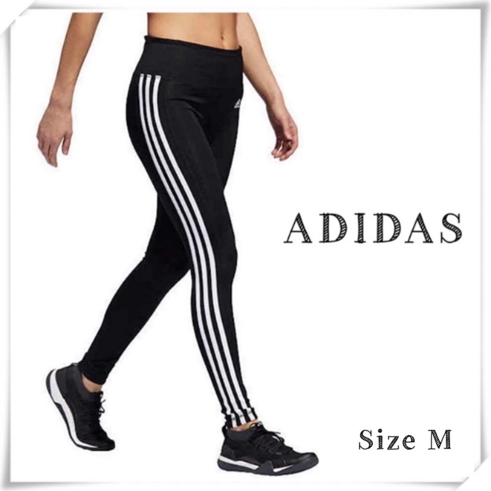 ADIDAS Climalite 3-Striped High Rise Track Leggings Tights in Black Size M